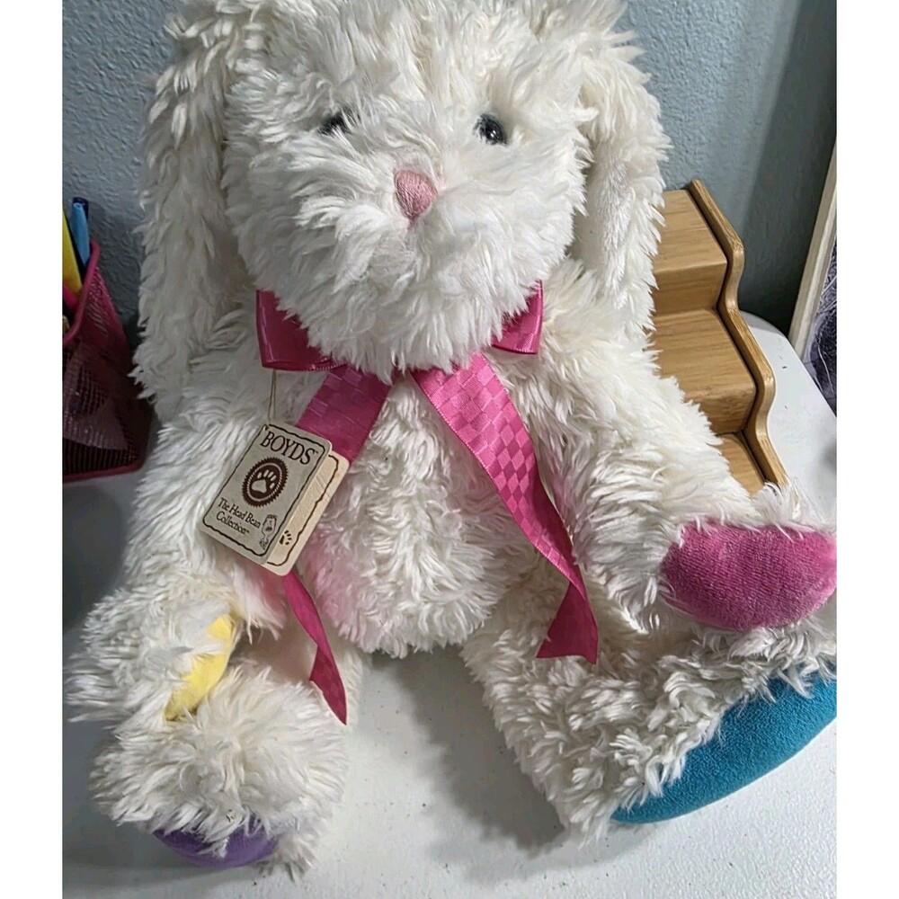 Boyds Bears Easter Bunny Rabbit White Colorful Paws Mimsie Hopsalot Plush 13"